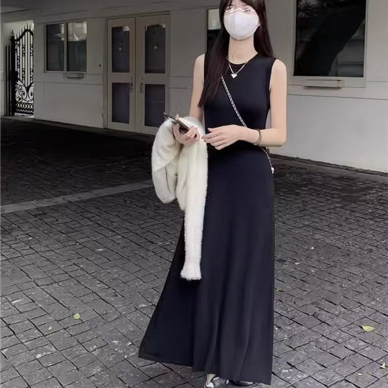 法式米螺纹背心长裙 法式米螺纹背心长裙