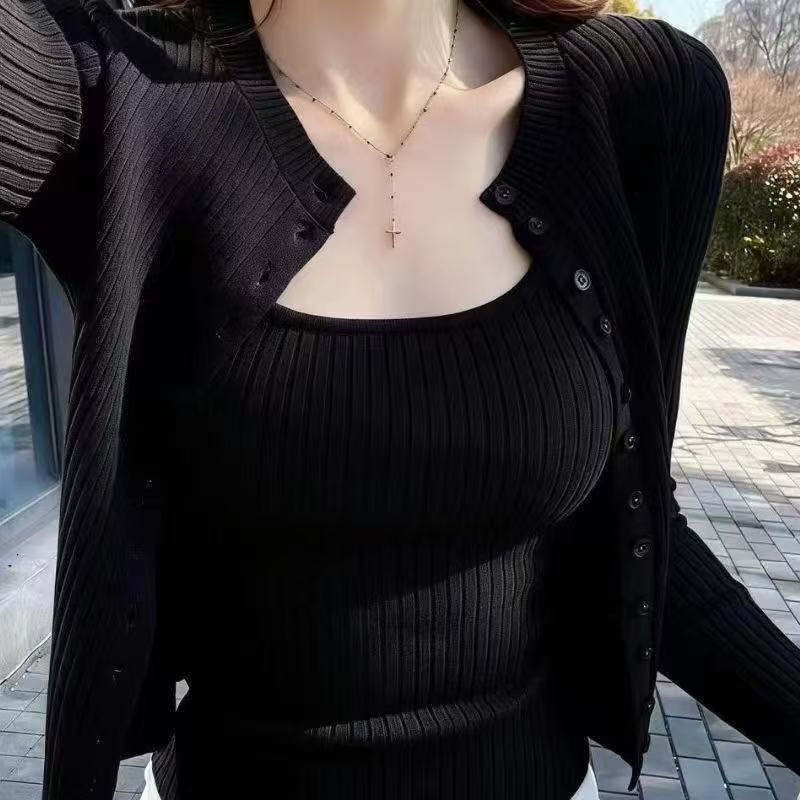 深淺顯瘦細螺紋針織套組
